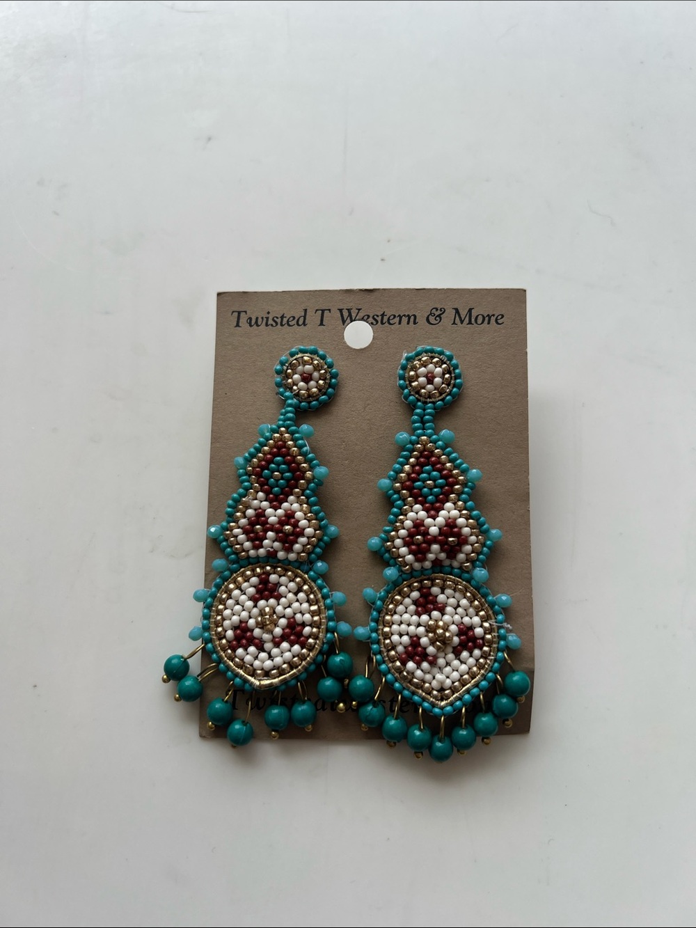 Turquoise Beaded Statement Dangle Earrings by Twisted T Western & More